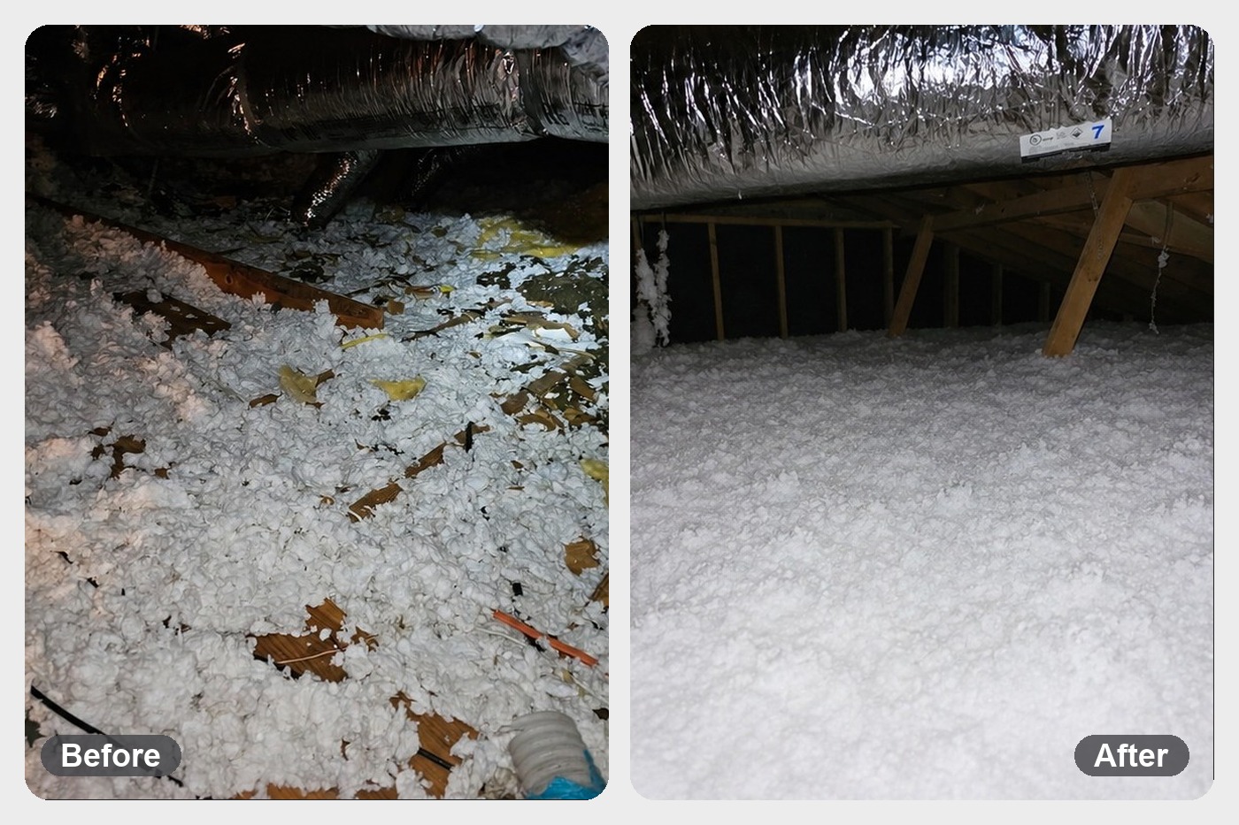 Attic insulation before and after