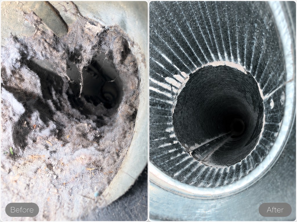 Dryer vent lint before and after cleaning