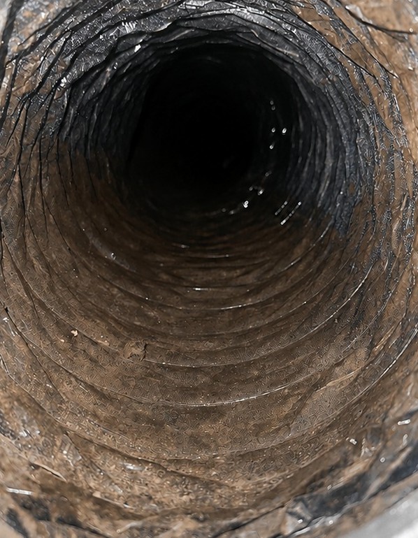 Heavy dust buildup inside a flexible air duct